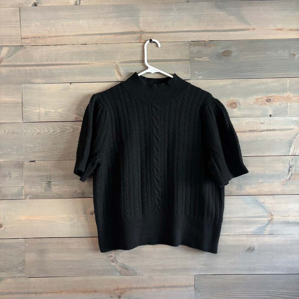 BANANA REPUBLIC | Merino Wool Blend Knit Puff Sleeve Mock Neck Sweater Black XL